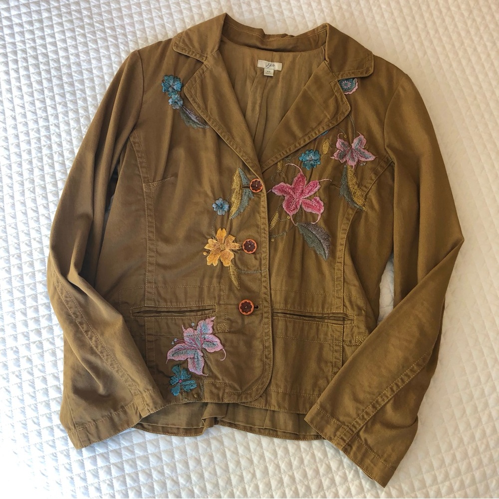J. Jill Brown Blazer with Colorful Floral Embroidery